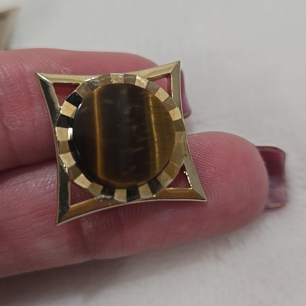 Cufflinks With Natural Tigers Eye Stone - Picture 4 of 7